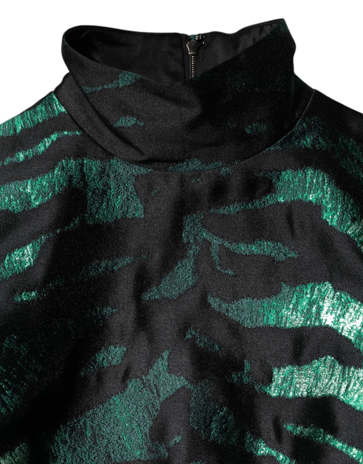 Dolce &amp; Gabbana – Schwarzes, grünes, metallisches Jacquard-Minikleid