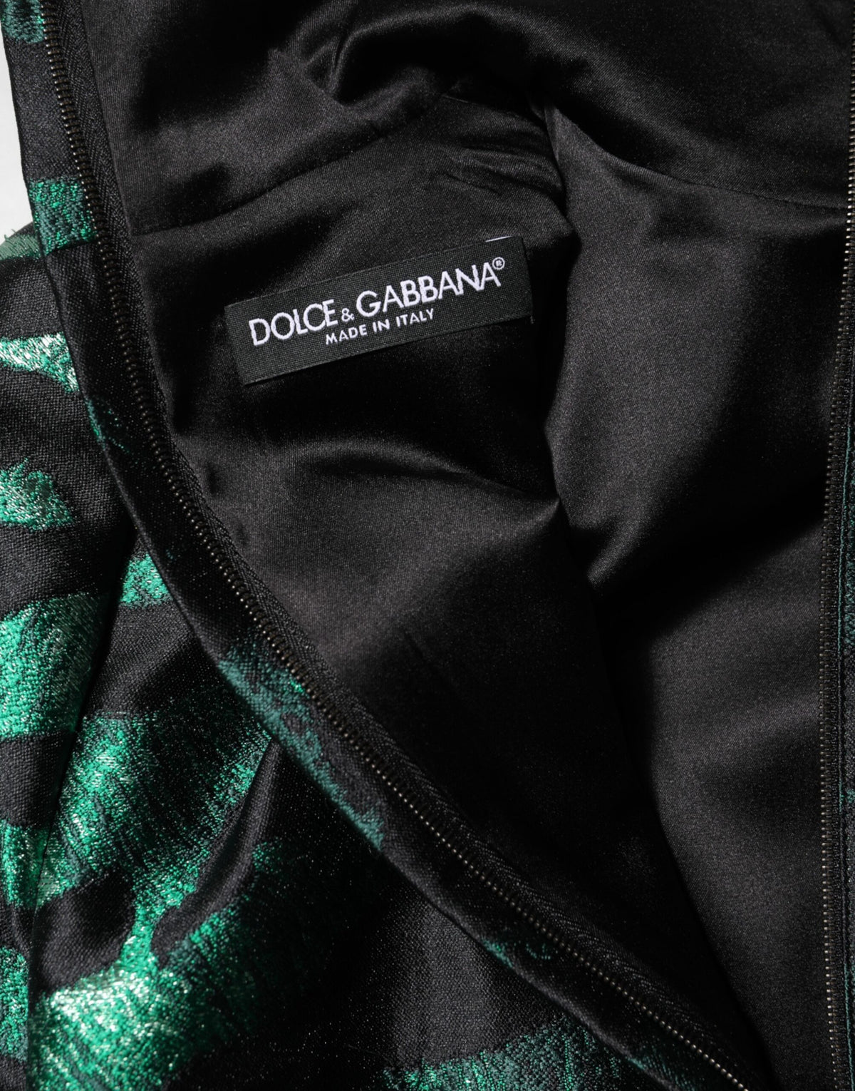 Dolce &amp; Gabbana – Schwarzes, grünes, metallisches Jacquard-Minikleid