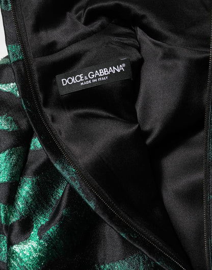 Dolce &amp; Gabbana – Schwarzes, grünes, metallisches Jacquard-Minikleid