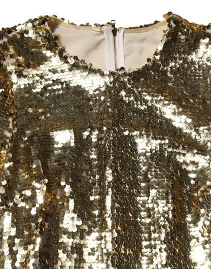 Dolce &amp; Gabbana – Langärmliges Minikleid mit goldenen Pailletten