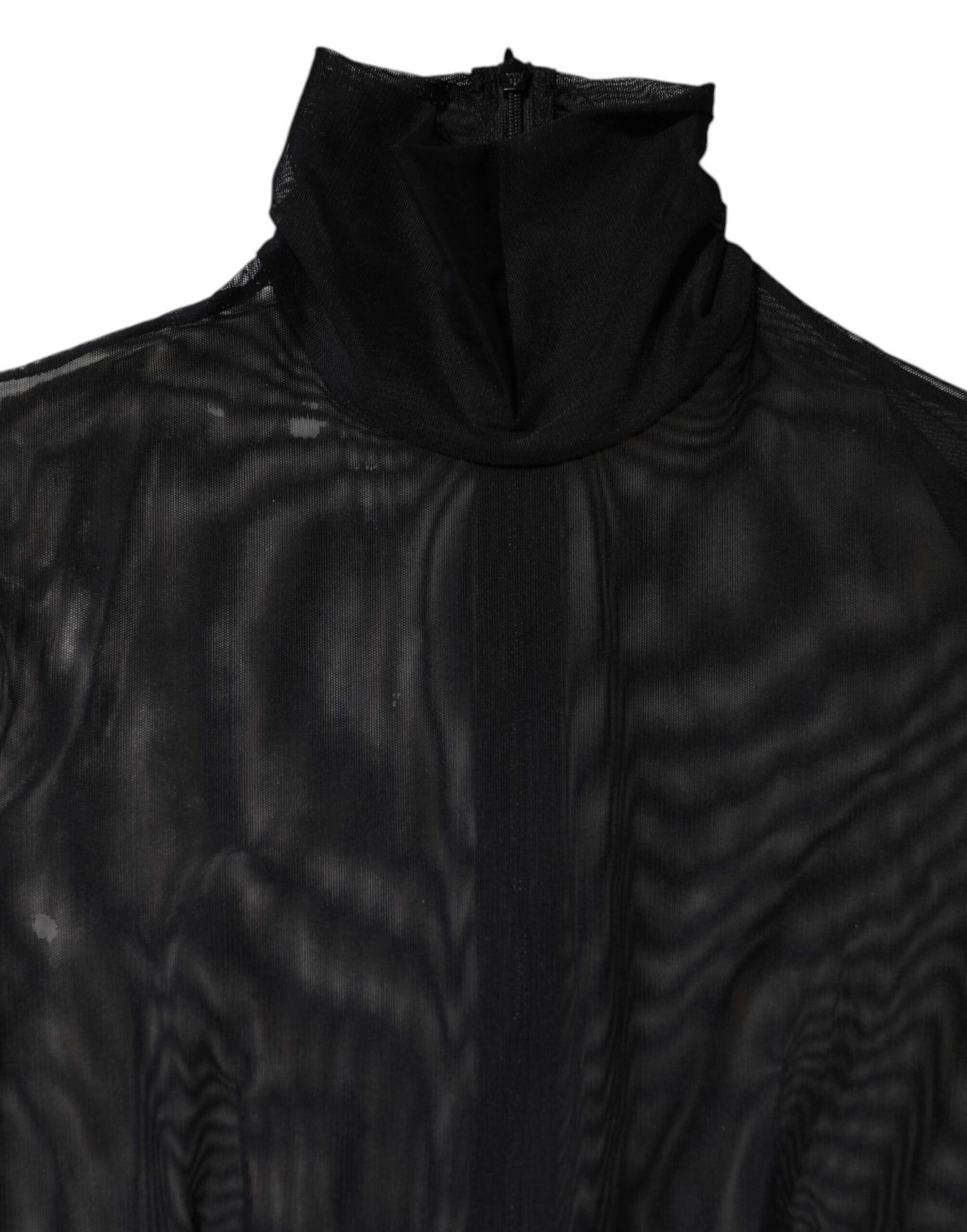 Dolce &amp; Gabbana – Langärmliger Jumpsuit-Bodysuit-Kleid aus transparentem Netzstoff in Schwarz