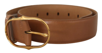 Costume National Brown Leather Gold Metal Oval Buckle Belt
