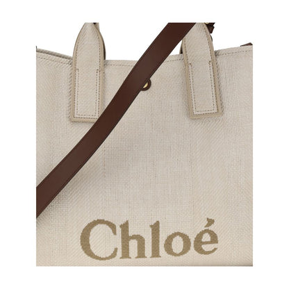 Chloé Schultertasche aus beigefarbener Baumwolle