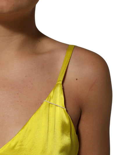 Tonello Gelbes Seidensatin-Maxikleid mit Spaghettiträgern