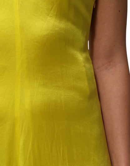 Tonello Gelbes Seidensatin-Maxikleid mit Spaghettiträgern