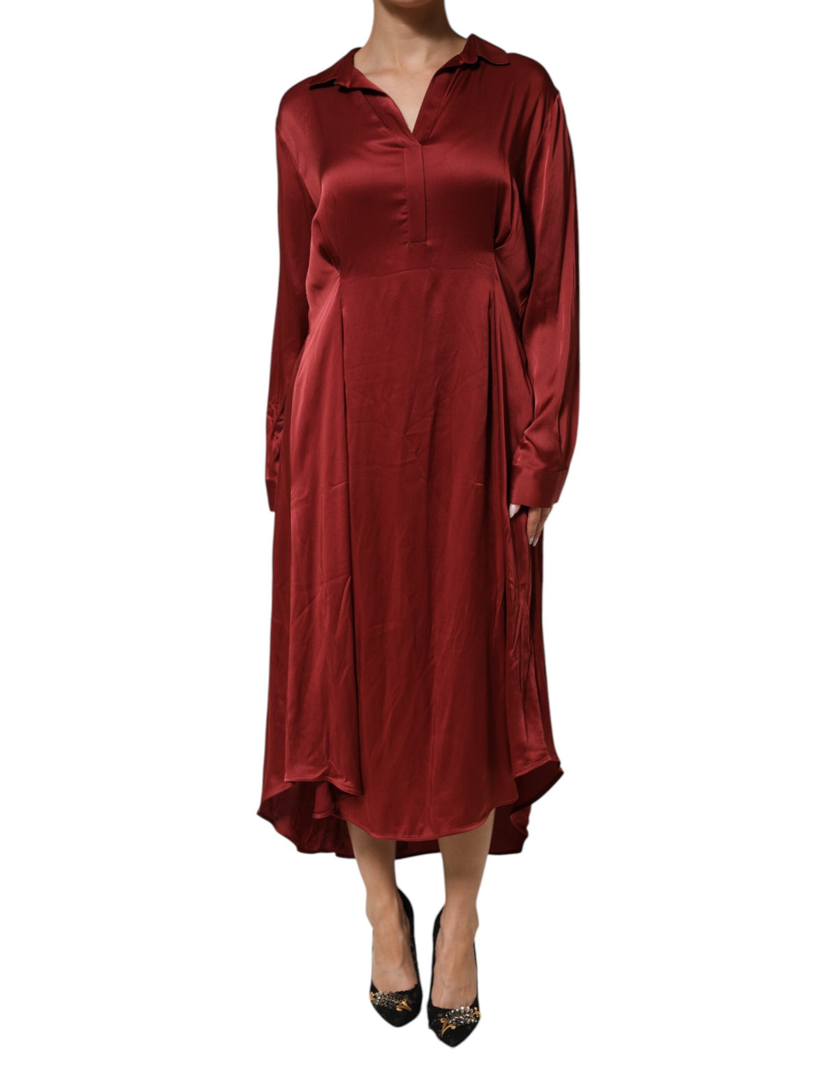 Fabiana Filippi Burgunderrotes langes Kleid aus Acetat-Viskose-Satin