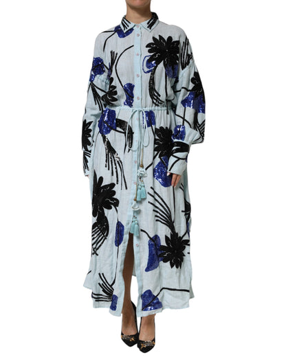 Christian Pellizzari – Blaues Maxi-Hemdkleid mit Paillettenverzierung