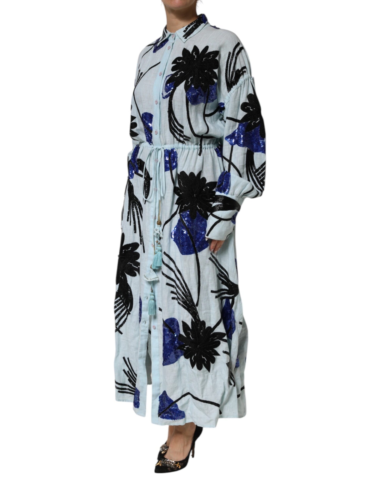 Christian Pellizzari – Blaues Maxi-Hemdkleid mit Paillettenverzierung