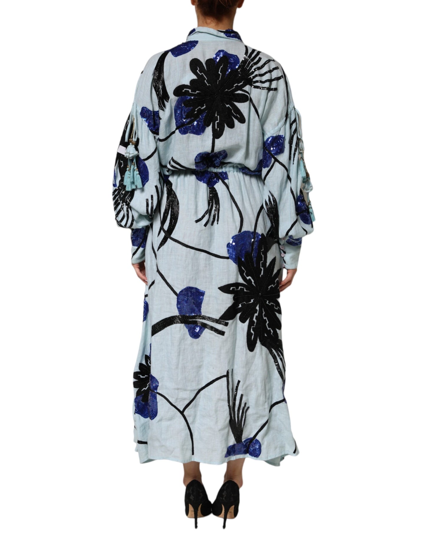 Christian Pellizzari – Blaues Maxi-Hemdkleid mit Paillettenverzierung