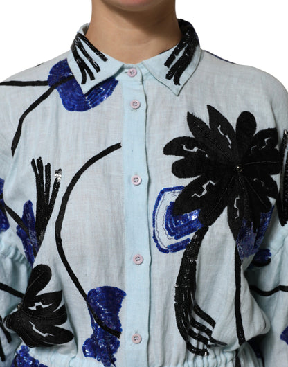 Christian Pellizzari – Blaues Maxi-Hemdkleid mit Paillettenverzierung