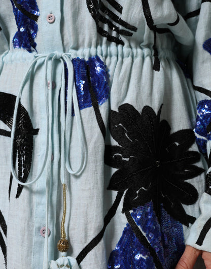 Christian Pellizzari – Blaues Maxi-Hemdkleid mit Paillettenverzierung