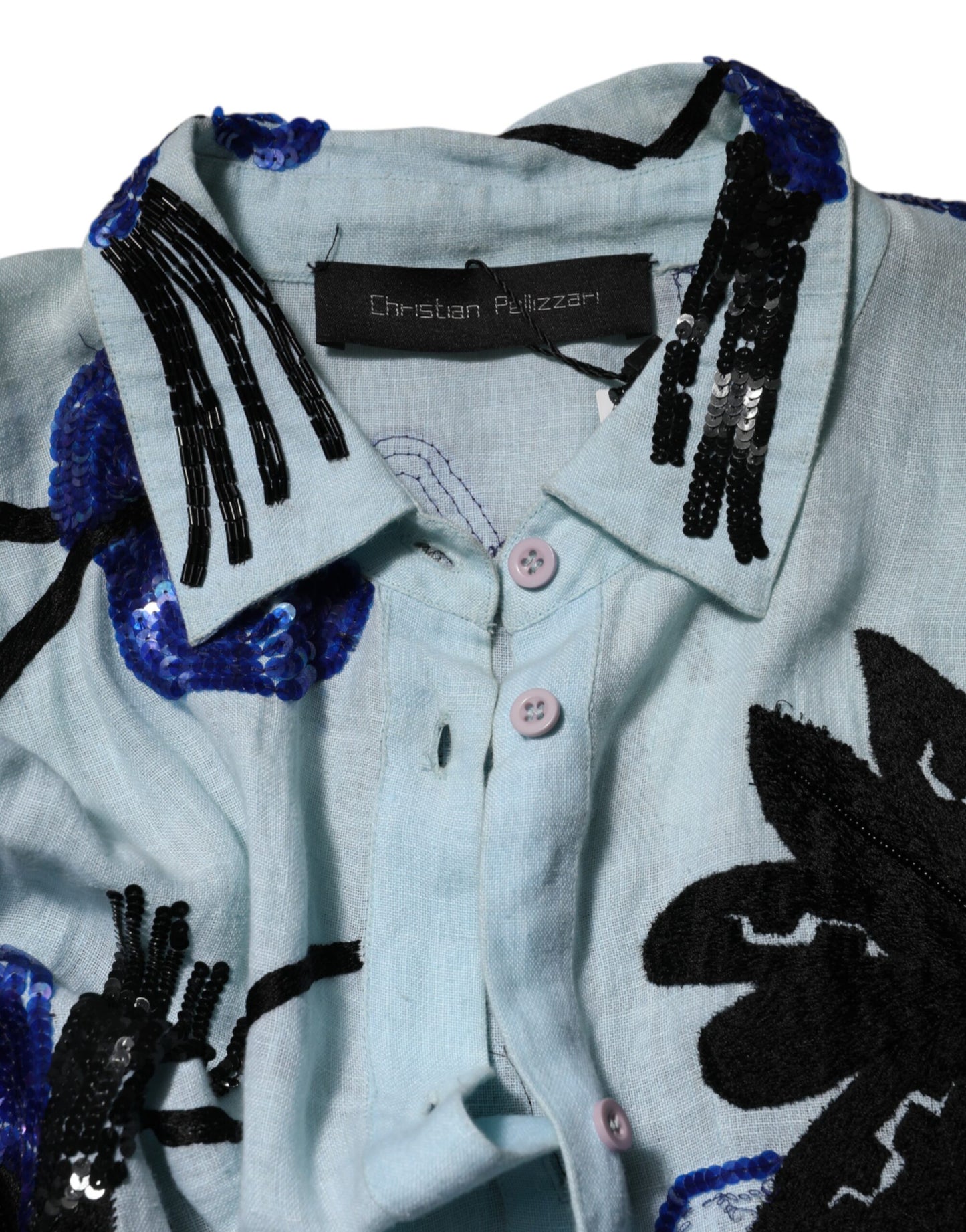 Christian Pellizzari – Blaues Maxi-Hemdkleid mit Paillettenverzierung