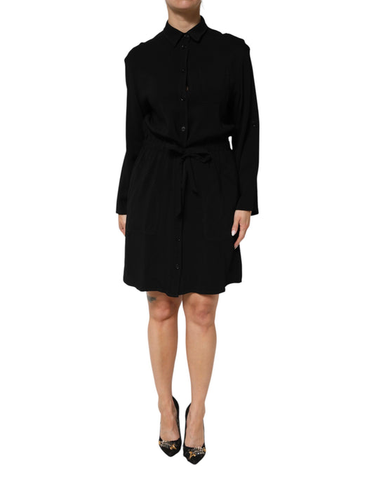Emporio Armani – Schwarzes Hemdkleid aus Viskosemischung mit Gürtel