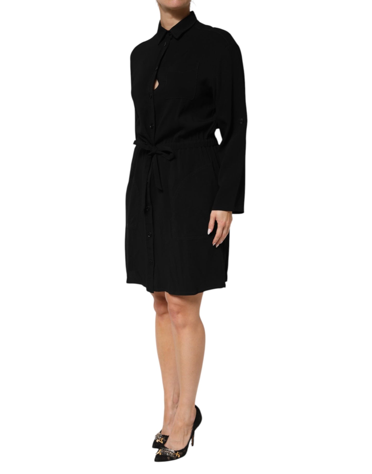 Emporio Armani – Schwarzes Hemdkleid aus Viskosemischung mit Gürtel
