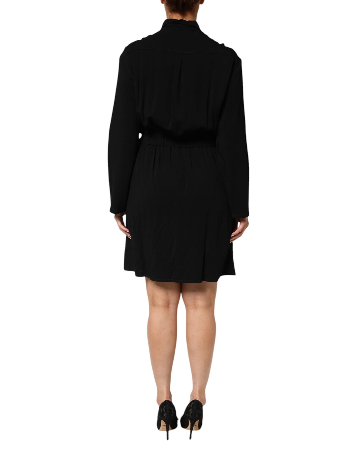 Emporio Armani – Schwarzes Hemdkleid aus Viskosemischung mit Gürtel