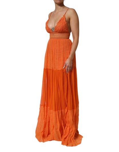 Alberta Ferretti – Orangefarbenes, mehrlagiges Maxikleid mit Bustier-Spitze