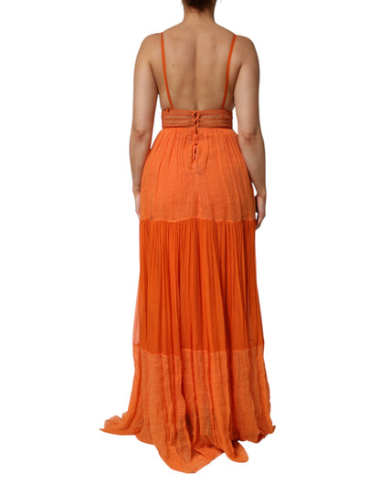 Alberta Ferretti – Orangefarbenes, mehrlagiges Maxikleid mit Bustier-Spitze