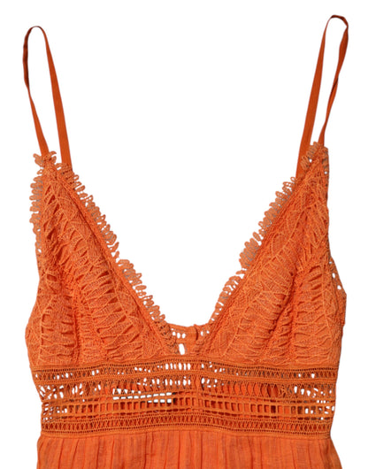 Alberta Ferretti – Orangefarbenes, mehrlagiges Maxikleid mit Bustier-Spitze