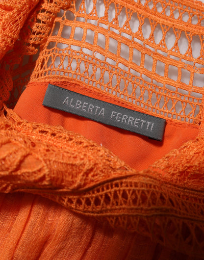 Alberta Ferretti – Orangefarbenes, mehrlagiges Maxikleid mit Bustier-Spitze