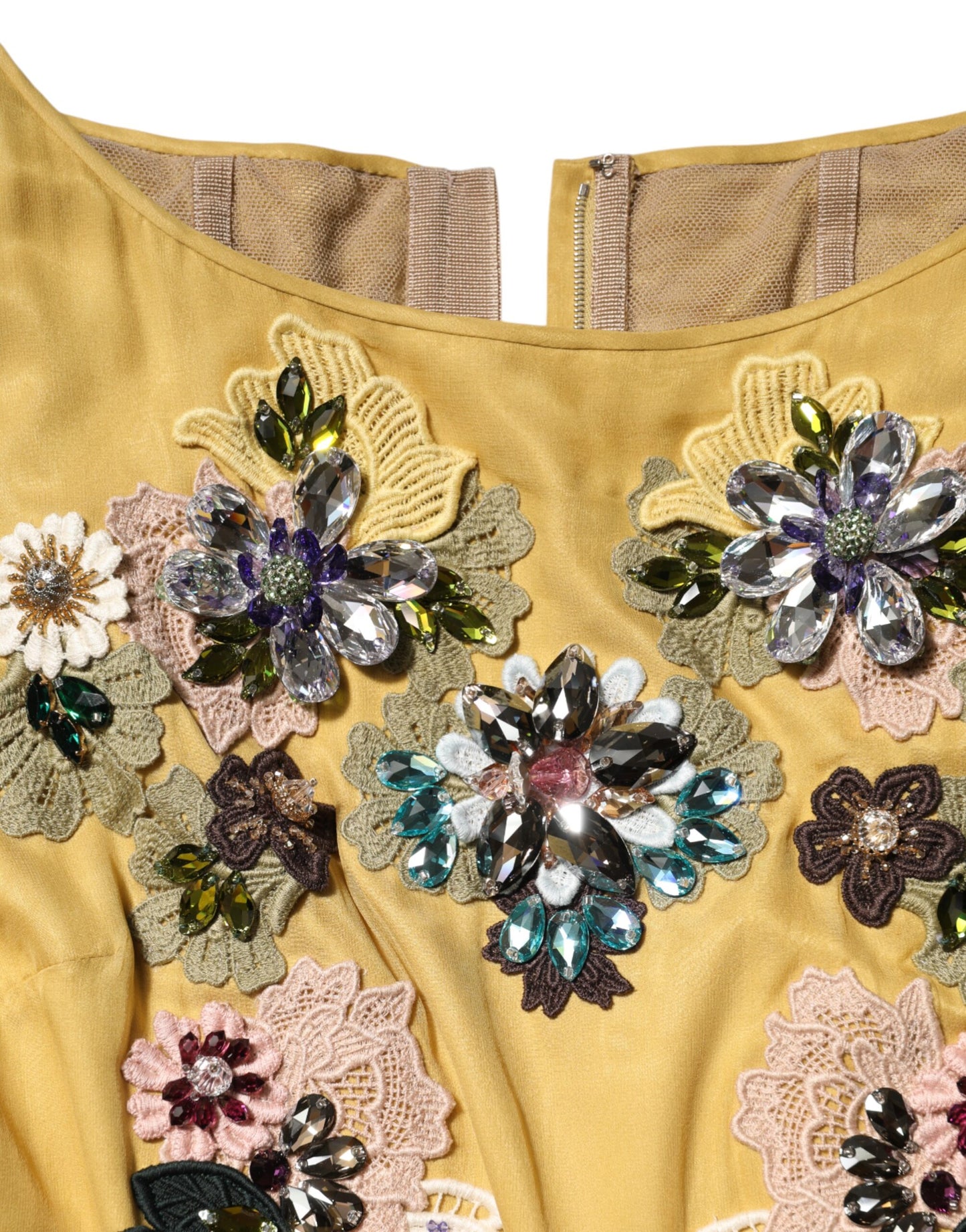 Dolce &amp; Gabbana – Maxikleid aus gelber Seide mit Blumenstickerei
