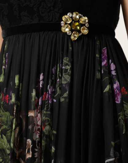 Dolce &amp; Gabbana Schwarzes trägerloses Kleid mit Blumen- und Schlüsselprint