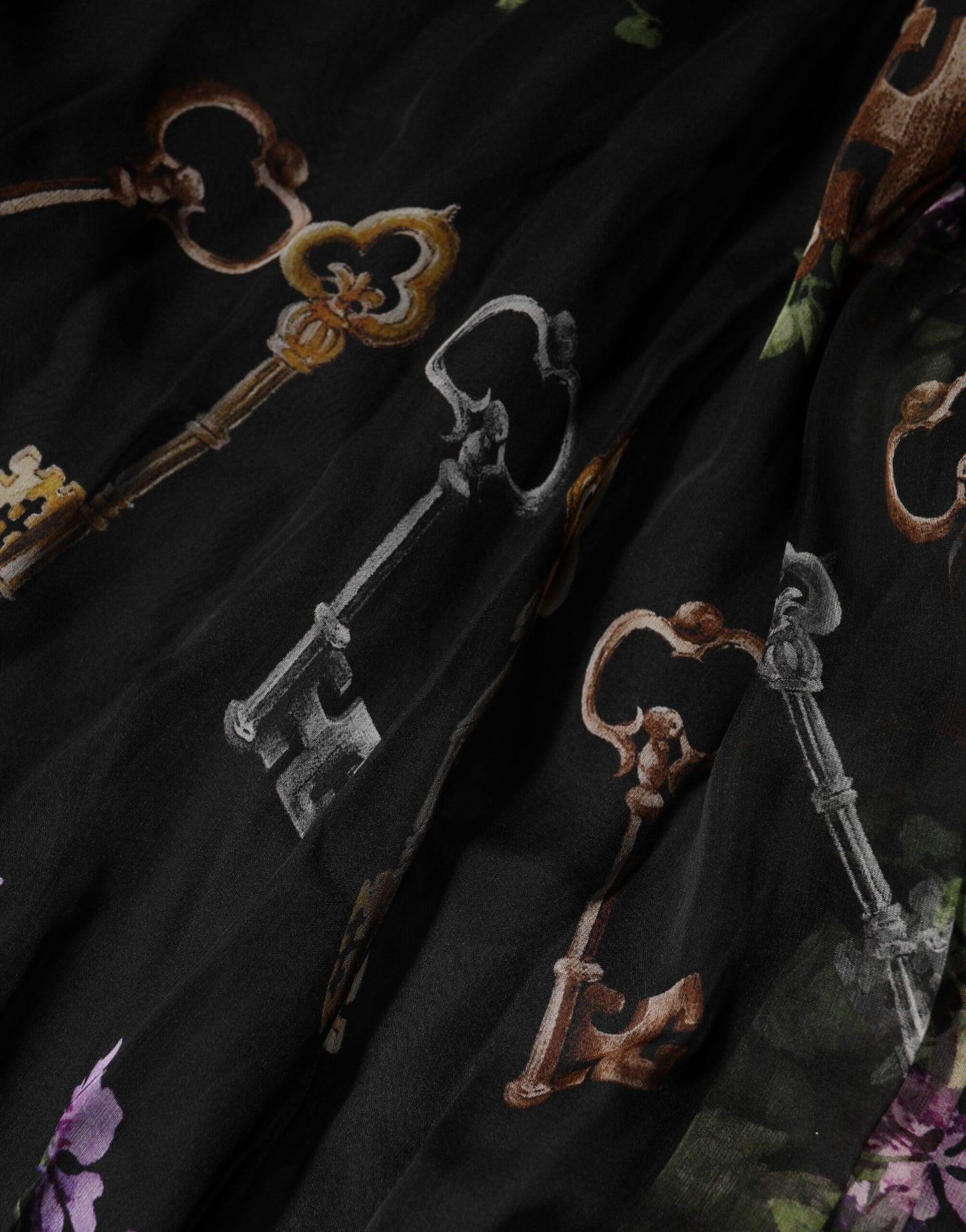 Dolce &amp; Gabbana Schwarzes trägerloses Kleid mit Blumen- und Schlüsselprint