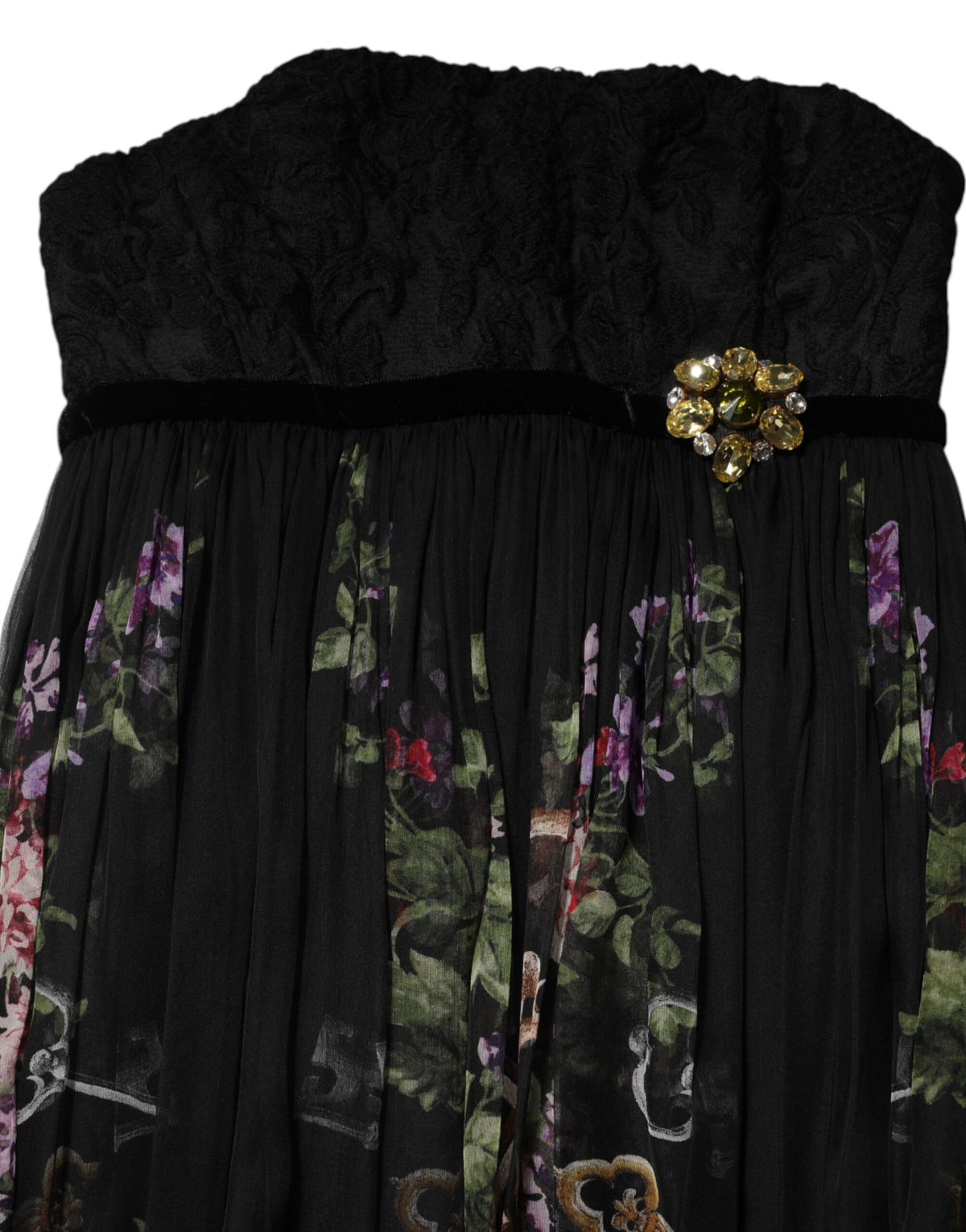 Dolce &amp; Gabbana Schwarzes trägerloses Kleid mit Blumen- und Schlüsselprint