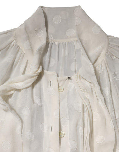 Dolce &amp; Gabbana – Weißes, gepunktetes Hemd mit Fliege aus transparenter Seide