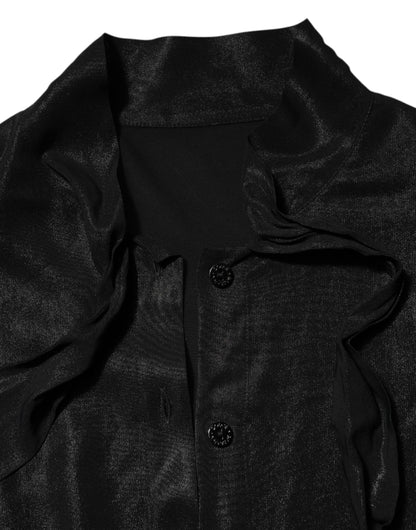 Dolce &amp; Gabbana – Schwarzes Blusenoberteil aus Viskose mit langen Ärmeln und Bindeband am Hals