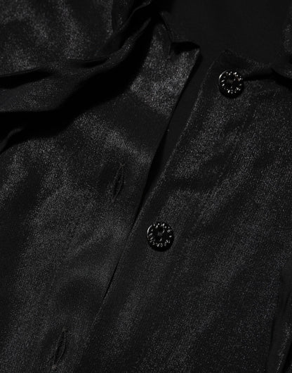 Dolce &amp; Gabbana – Schwarzes Blusenoberteil aus Viskose mit langen Ärmeln und Bindeband am Hals