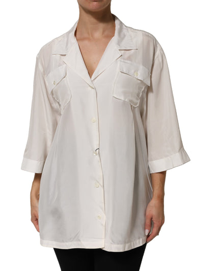 Dolce &amp; Gabbana – Weiße Bluse aus Seide mit Kragen und 3/4-Ärmeln