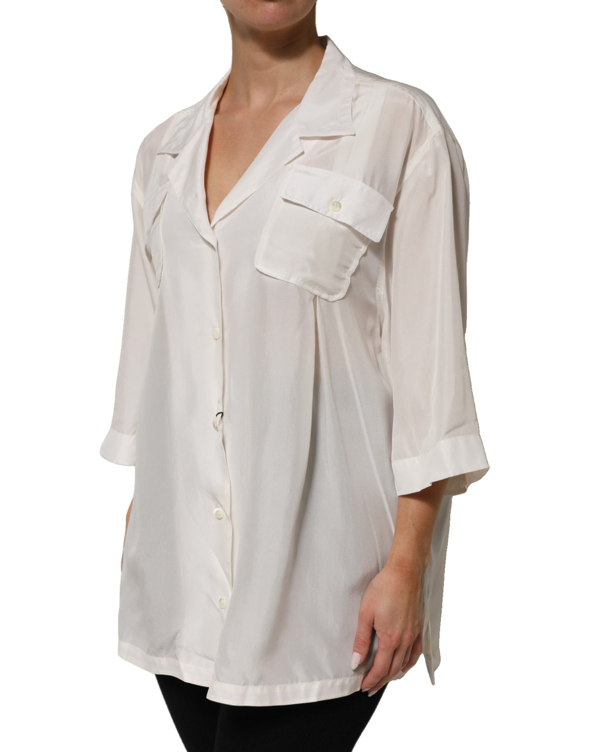 Dolce &amp; Gabbana – Weiße Bluse aus Seide mit Kragen und 3/4-Ärmeln