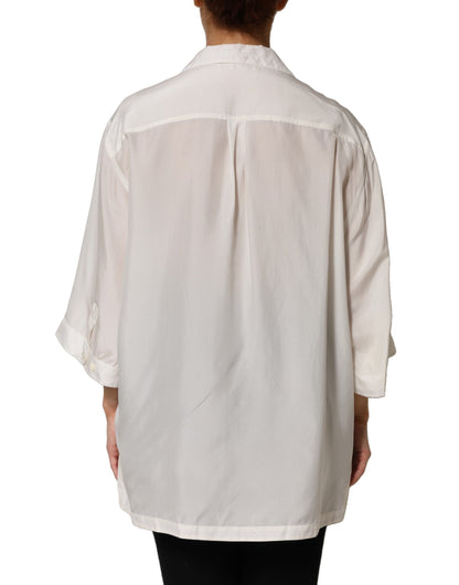 Dolce &amp; Gabbana – Weiße Bluse aus Seide mit Kragen und 3/4-Ärmeln