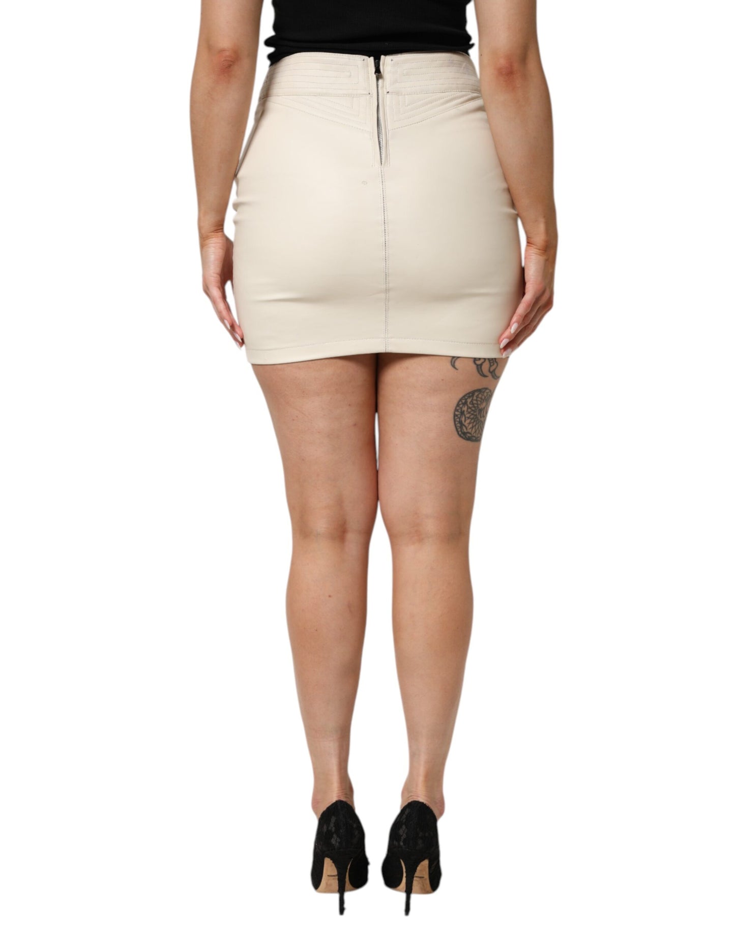 Guess Beige Kunstleder gesteppt Mini High Waist Damenrock