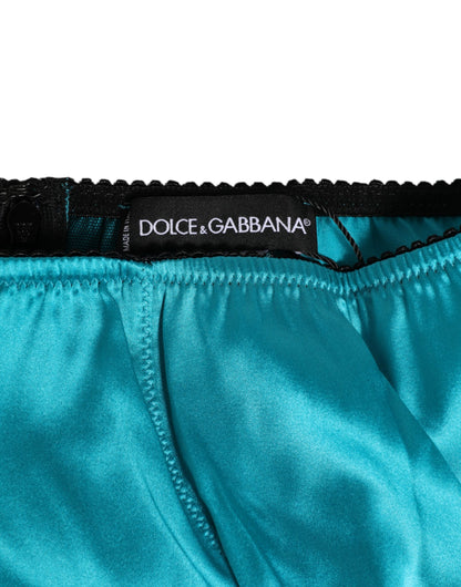 Dolce &amp; Gabbana – Aquagrüne Satin-Slips mit hoher Taille