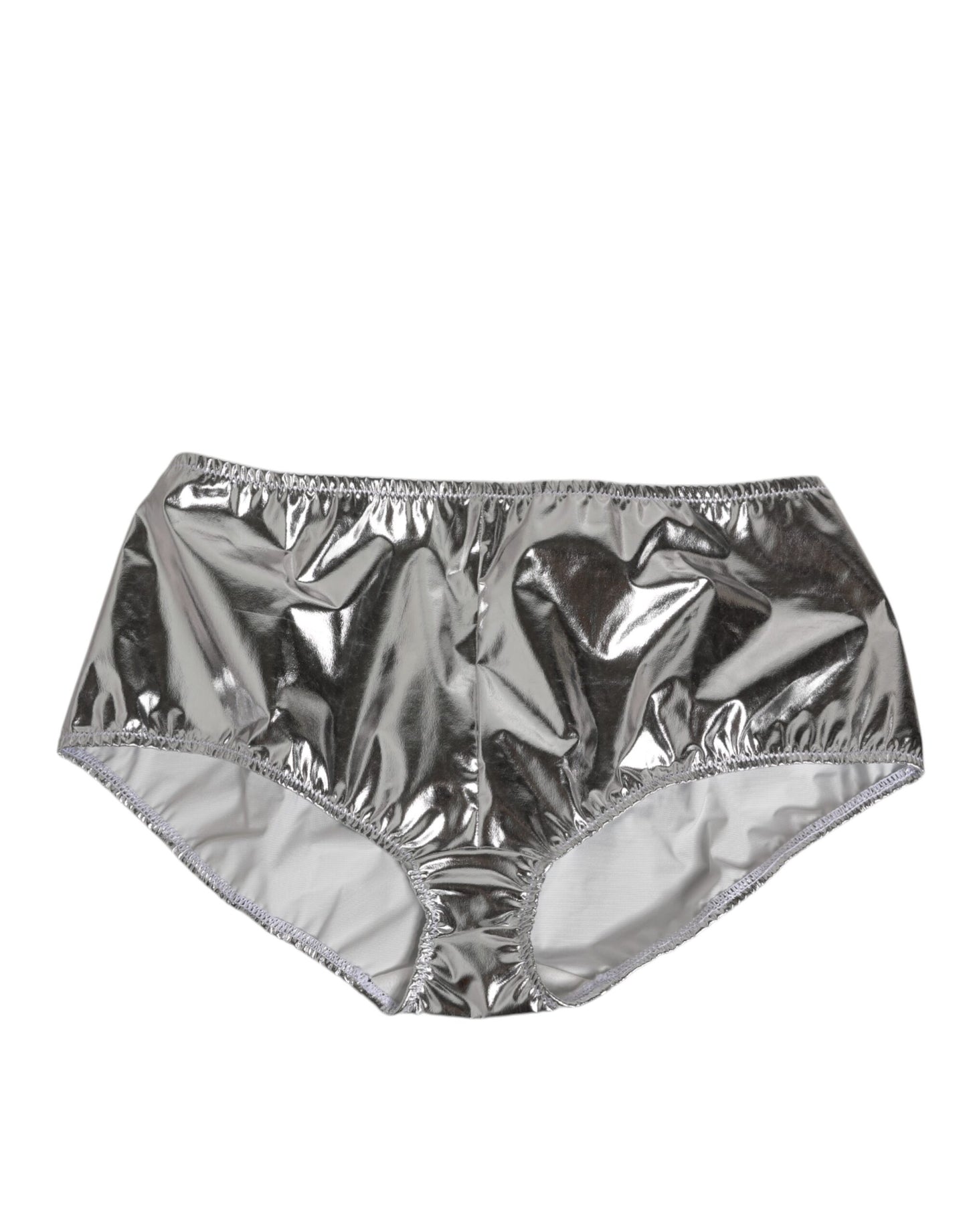 Dolce &amp; Gabbana – Bikinihose mit hoher Taille in Silber-Metallic Damen Unterwäsche