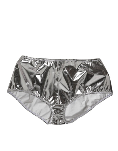 Dolce &amp; Gabbana – Bikinihose mit hoher Taille in Silber-Metallic Damen Unterwäsche