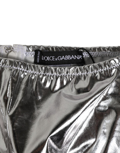 Dolce &amp; Gabbana – Bikinihose mit hoher Taille in Silber-Metallic Damen Unterwäsche
