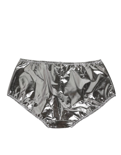 Dolce &amp; Gabbana – Bikinihose mit hoher Taille in Silber-Metallic Damen Unterwäsche
