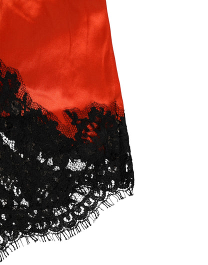 Dolce &amp; Gabbana Rote Shorts aus Seidensatin und Spitze