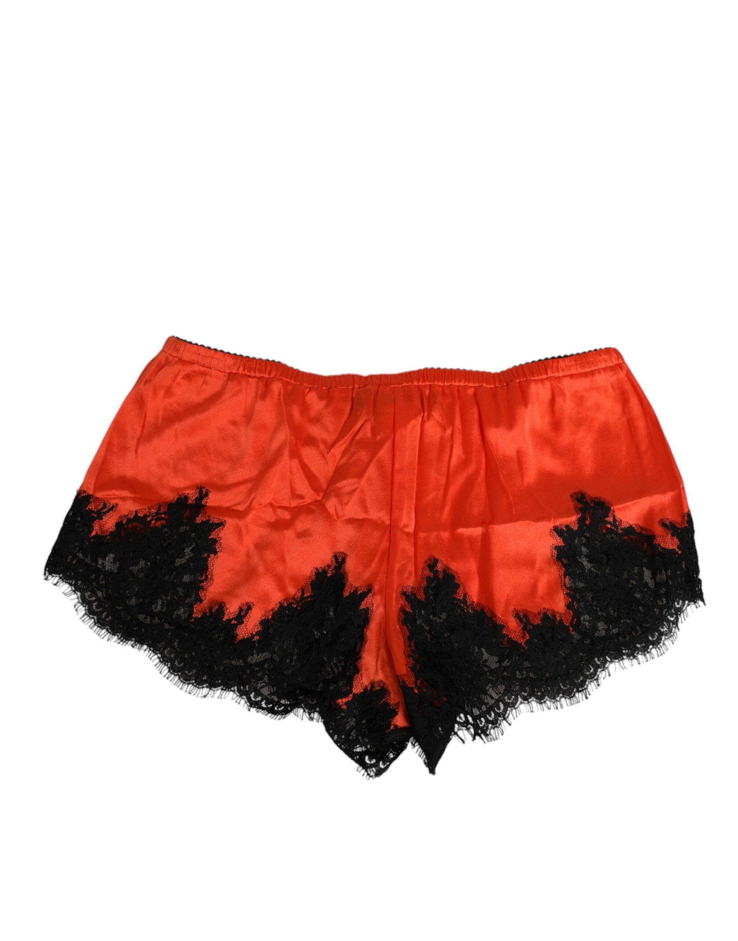 Dolce &amp; Gabbana Rote Shorts aus Seidensatin und Spitze