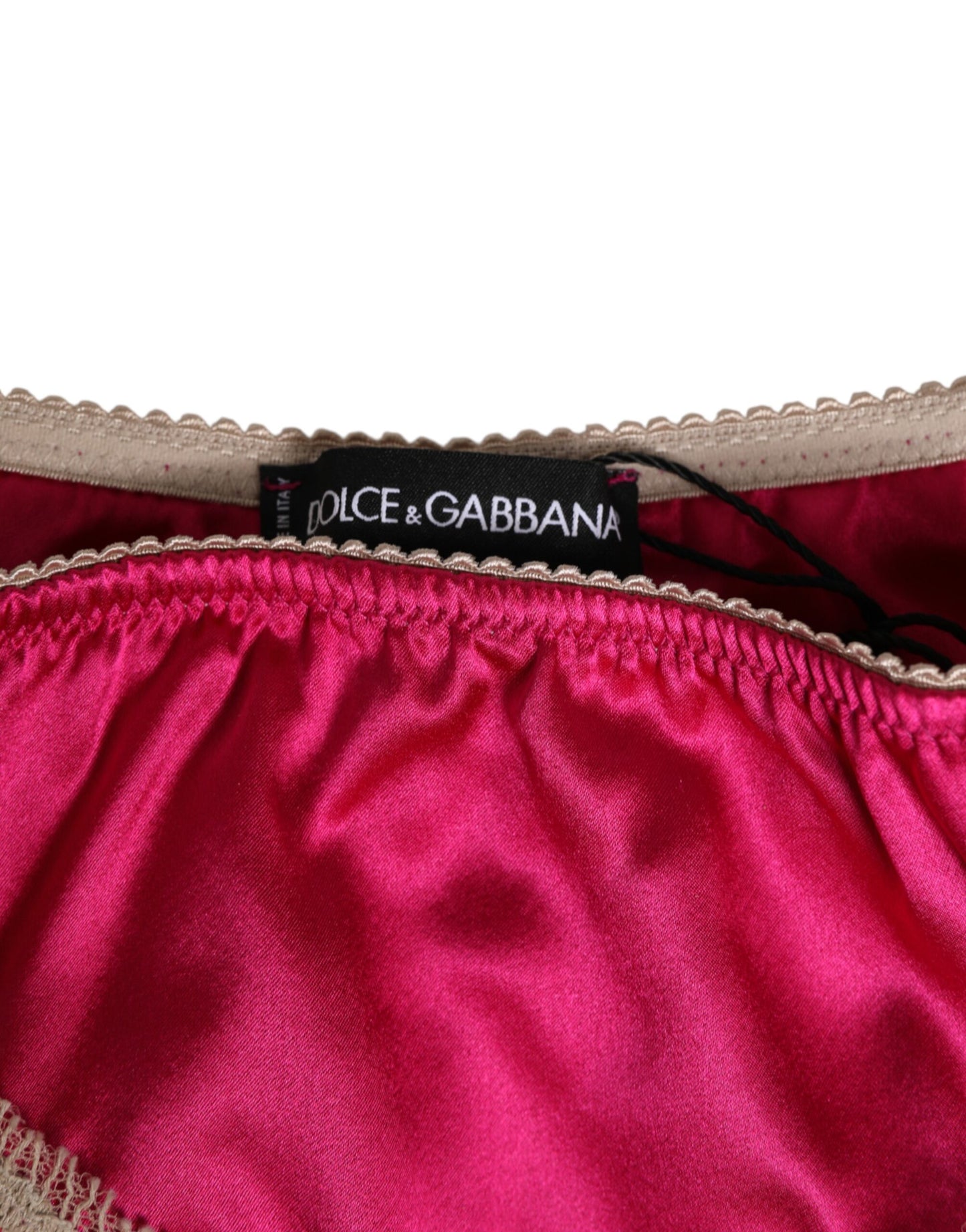 Dolce &amp; Gabbana Pink Seidensatin Spitzenbesatz Neue Slip-Unterwäsche