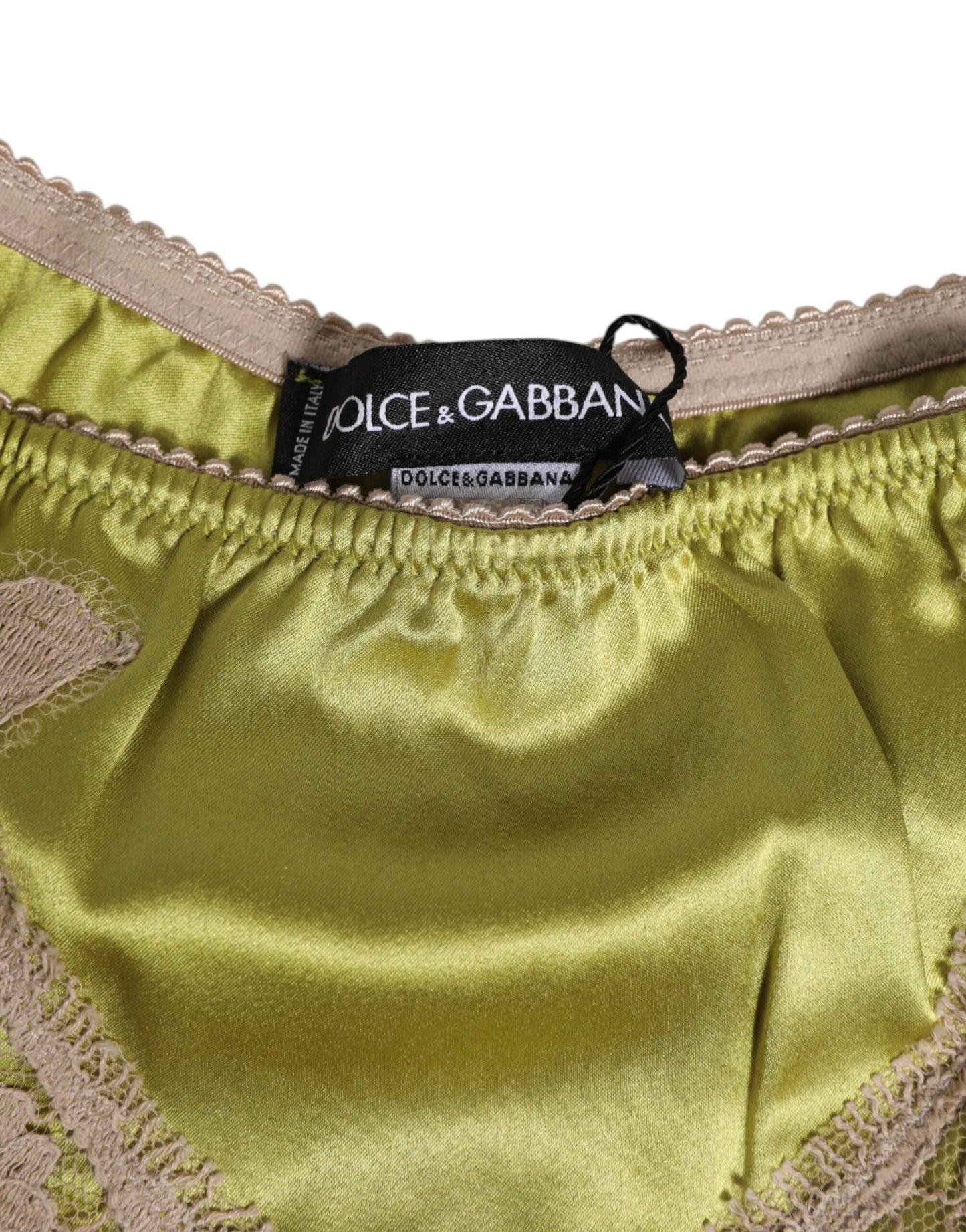 Dolce &amp; Gabbana Grüner Seidensatin mit Spitzenbesatz Neue Slip-Unterwäsche