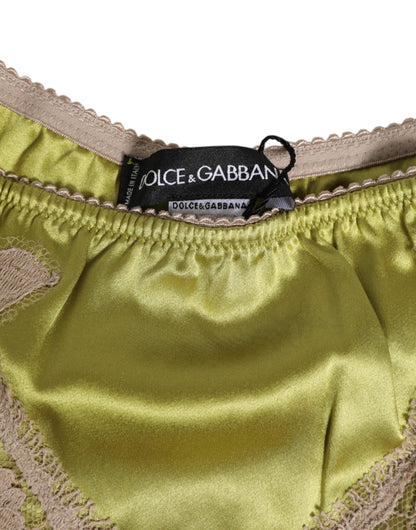 Dolce &amp; Gabbana Grüner Seidensatin mit Spitzenbesatz Neue Slip-Unterwäsche