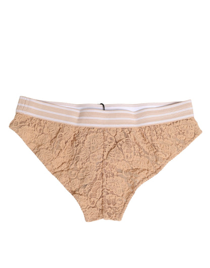 Dolce &amp; Gabbana Beige Spitzen-Brasiliano-Slip mit Logobund