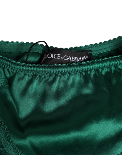 Dolce & Gabbana Green Satin Lace Briefs Women Underwear