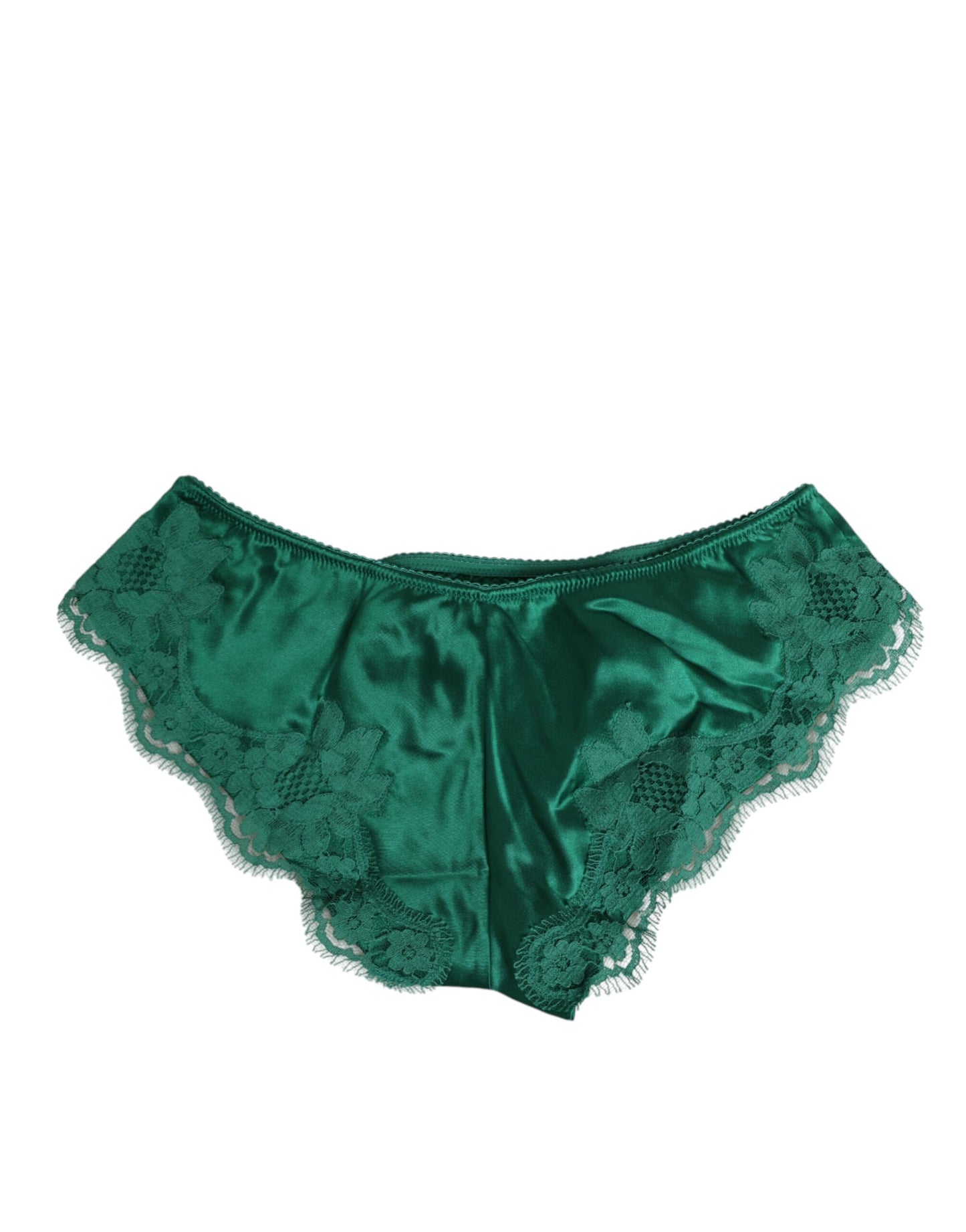Dolce & Gabbana Green Satin Lace Briefs Women Underwear