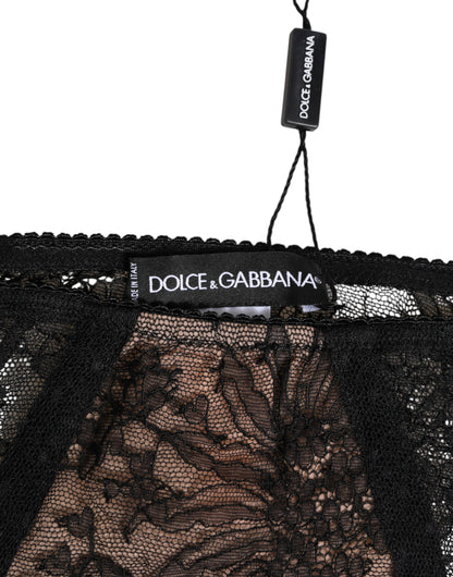 Dolce &amp; Gabbana – Schwarze, durchsichtige Unterwäsche aus Spitzenstoff mit hoher Taille