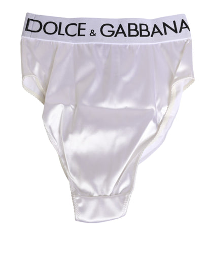 Dolce &amp; Gabbana – Weißer Satin-Slip mit hoher Taille und Logo-Logo für Damen