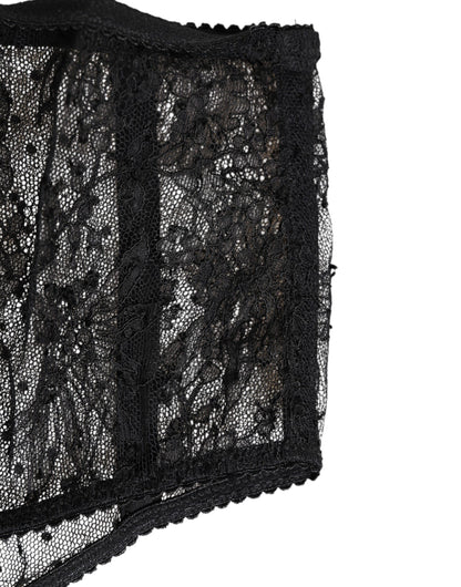 Dolce &amp; Gabbana – Hoch taillierte Unterwäsche aus schwarzem Spitzennetz mit Tupfen